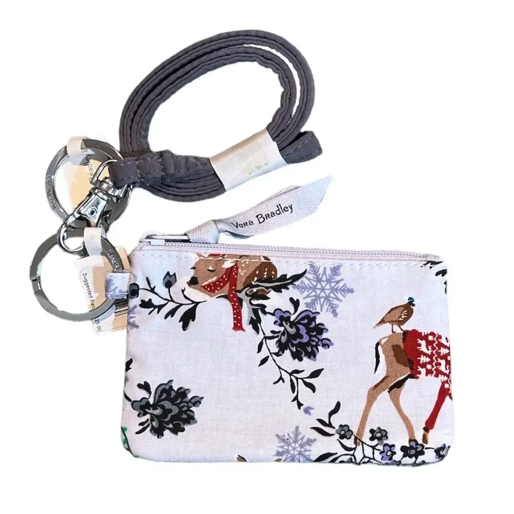 Vera Bradley Merry Mischief Snow Day Zip ID and Lanyard Light Blue